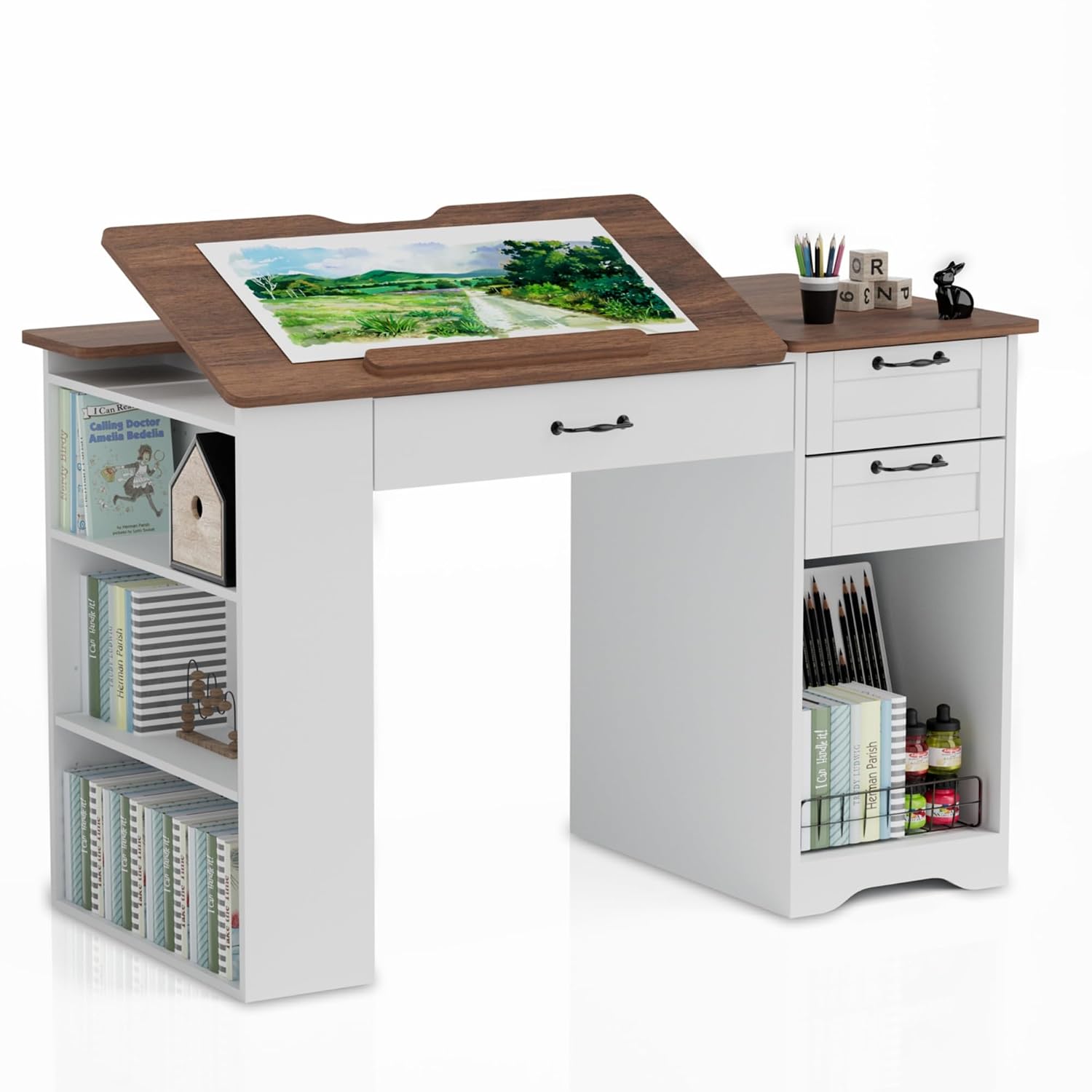 Art & Craft Kids Toys - Drafting Table with Storage Cabinet &