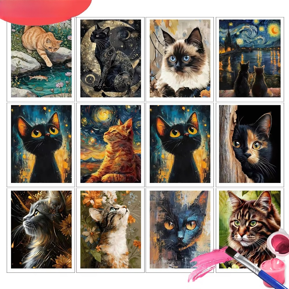 Letter S Art Craft - Paint By Numbers Cat Animal HandPainted