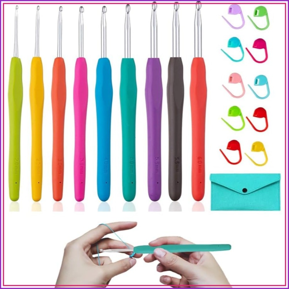 Crochet Hook Set - Ergonomic Crochet Hooks Set, 9 Sizes