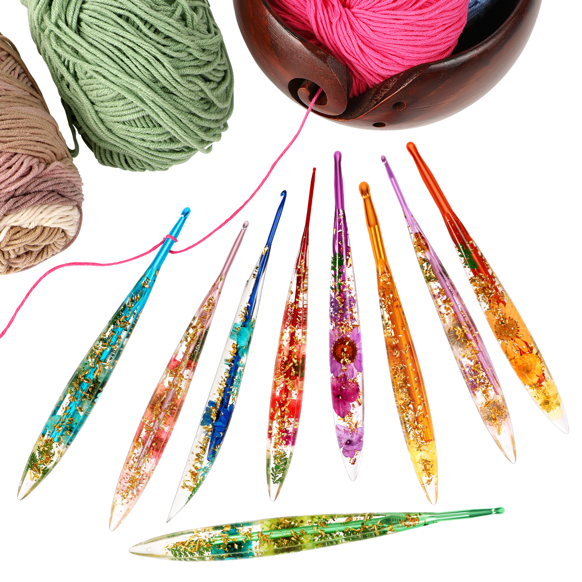 Crochet Hook Set - 9Pcs/1Pc Hot Selling Epoxy Resin Floral-Patterned
