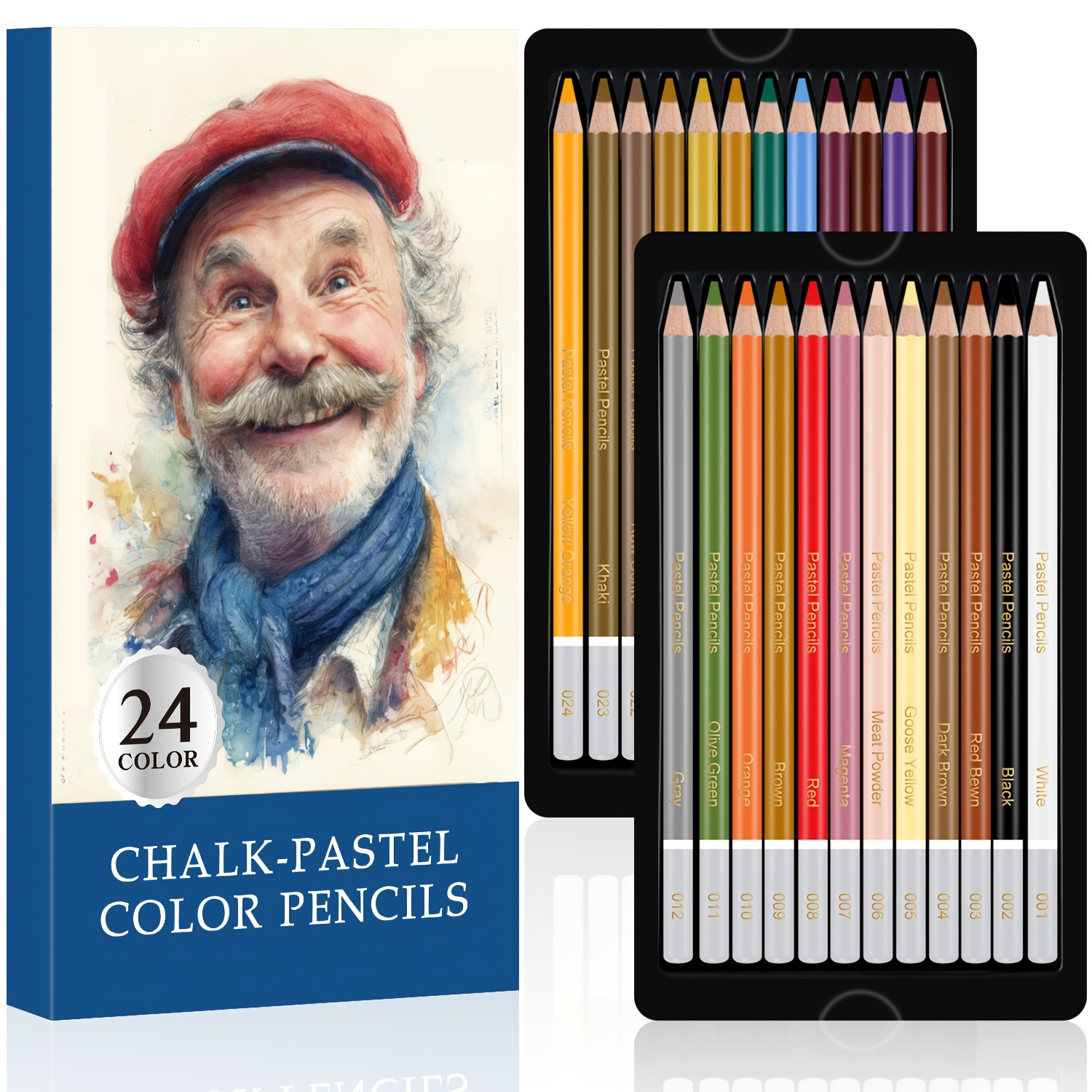 Chalk Pastel Set - 24 Premium Colored Charcoal Pencils Drawing