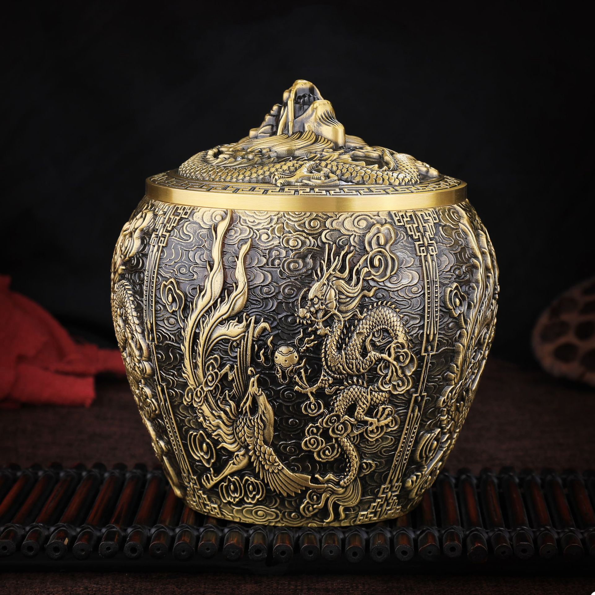 Art Craft Organizer - Retro Brass Tea Can Sugar and