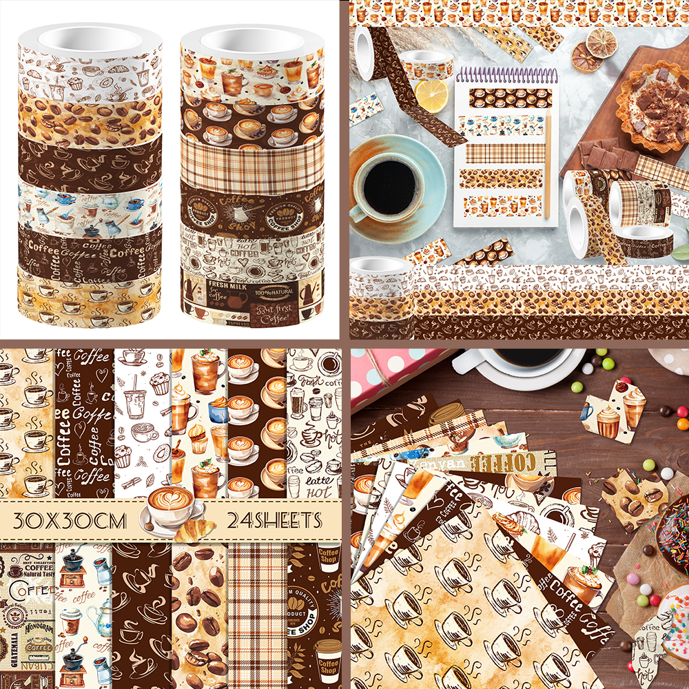 Vintage Coffee Pattern Washi T - đánh giá và giá Washi Tape Rolls