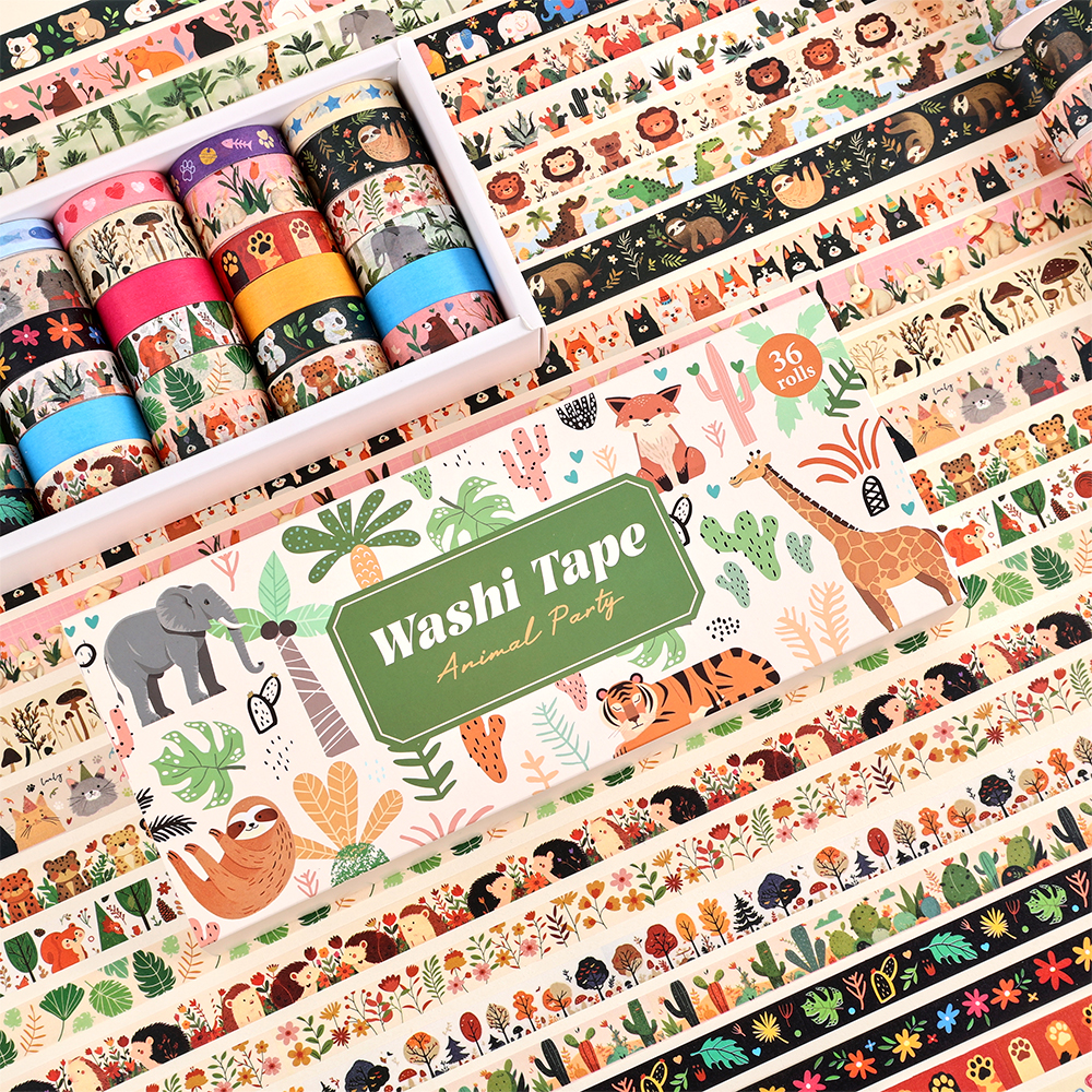 36 Rolls Vintage Animal Party  - đánh giá và giá Washi Tape Rolls
