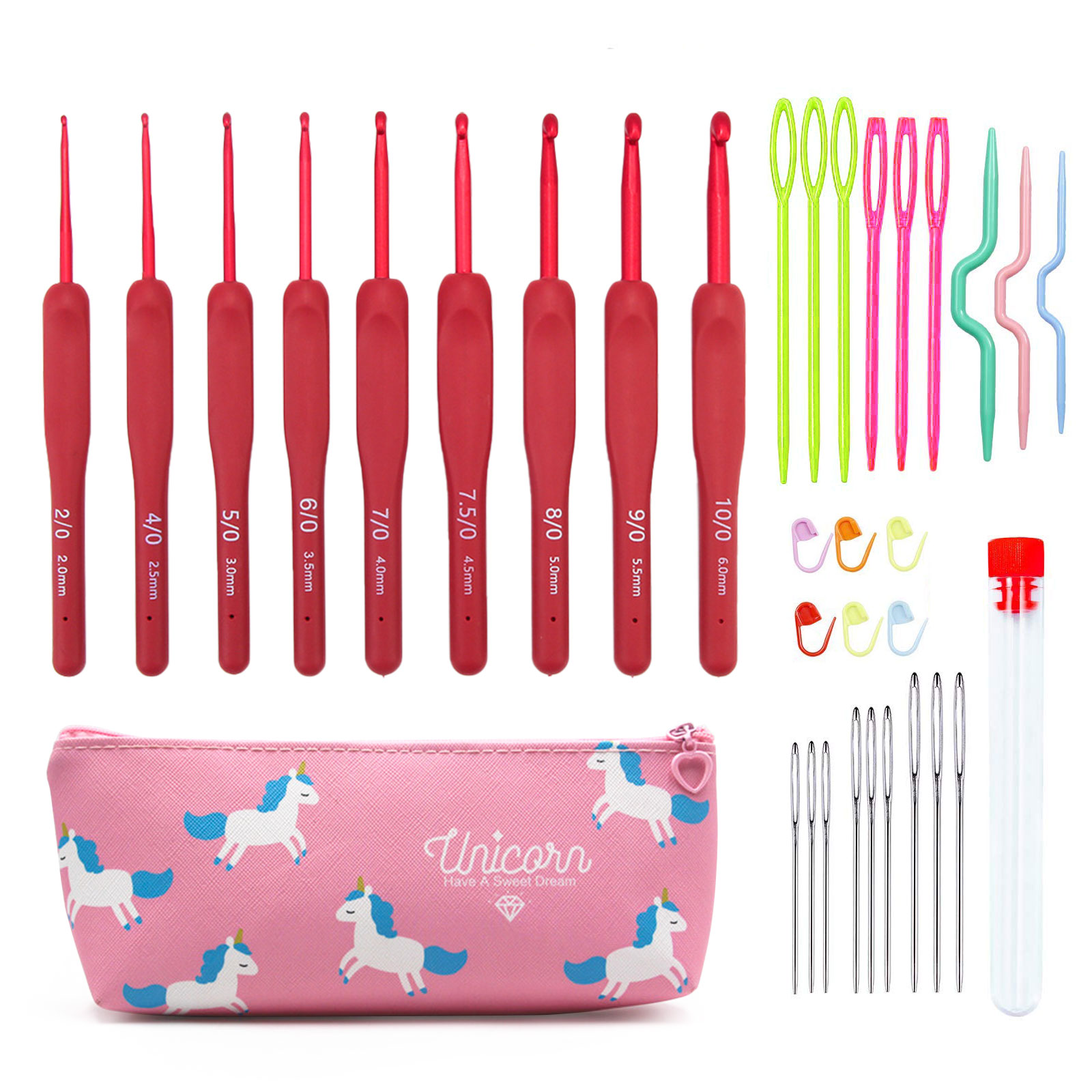 9/33pcs Red Crochet Hook set,  - đánh giá và giá Crochet Hook Set